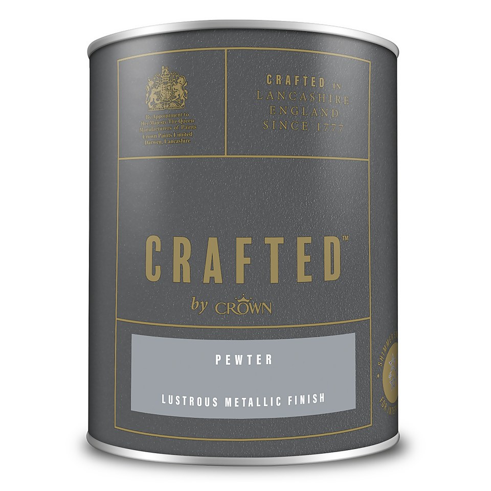 CRAFTED by Crown Lustrous Metallic Interior Wall and Wood Paint Pewter - 1.25L