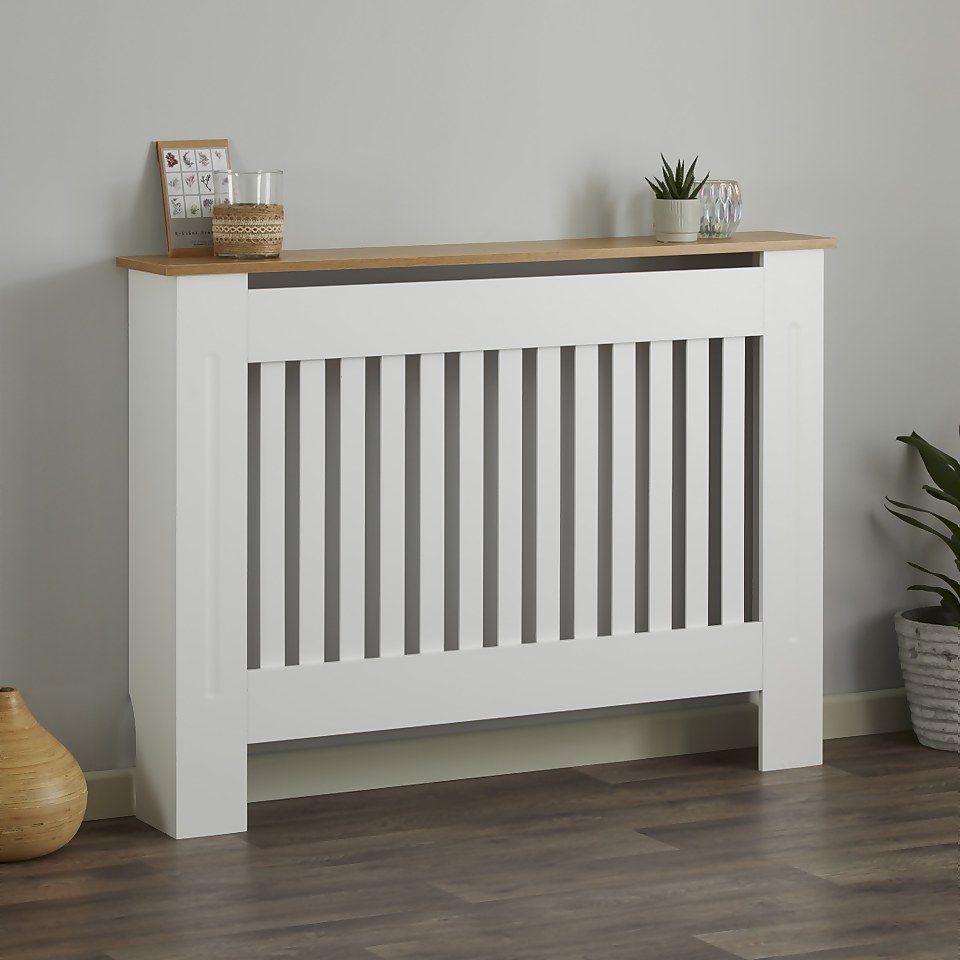 Lloyd Pascal Radiator Cover with Vertical Slatted Design in White & Natural - Medium