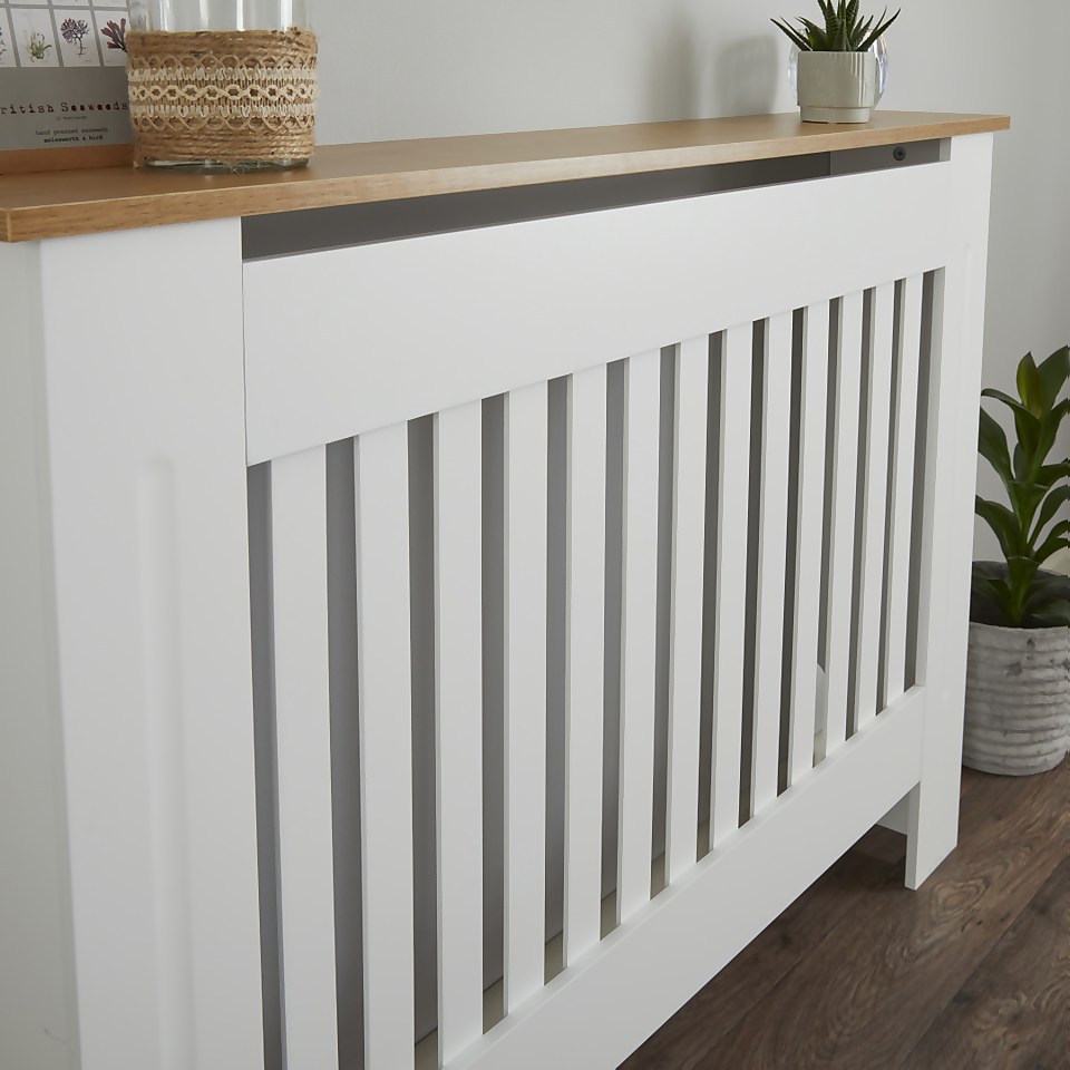 Lloyd Pascal Radiator Cover with Vertical Slatted Design in White & Natural - Medium
