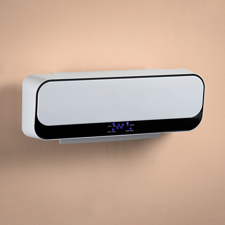 White Wall Mounted Fan Heater 2000W Homebase