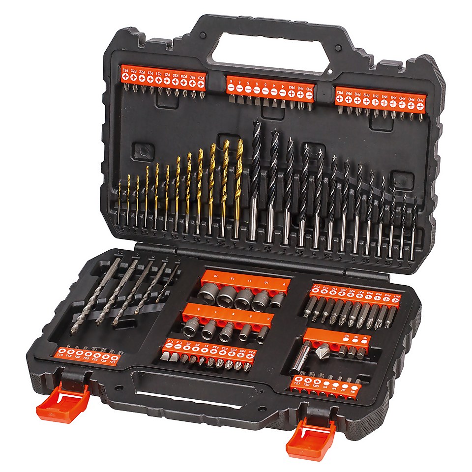 BLACK+DECKER 18V Cordless Hammer Drill Kit plus 109 Piece Accessories Set and 19'' Toolbox Bundle