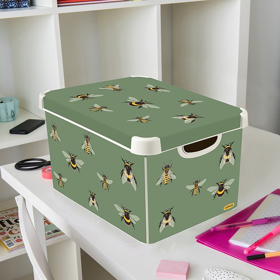 Curver Stockholm Bees Deco Storage Box Green 22L Homebase