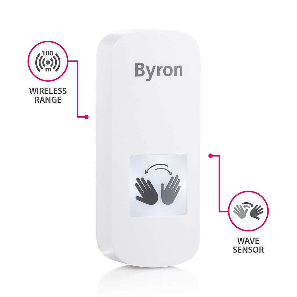 Byron Touch-Free Push Button Doorbell with Wave Sensor - White