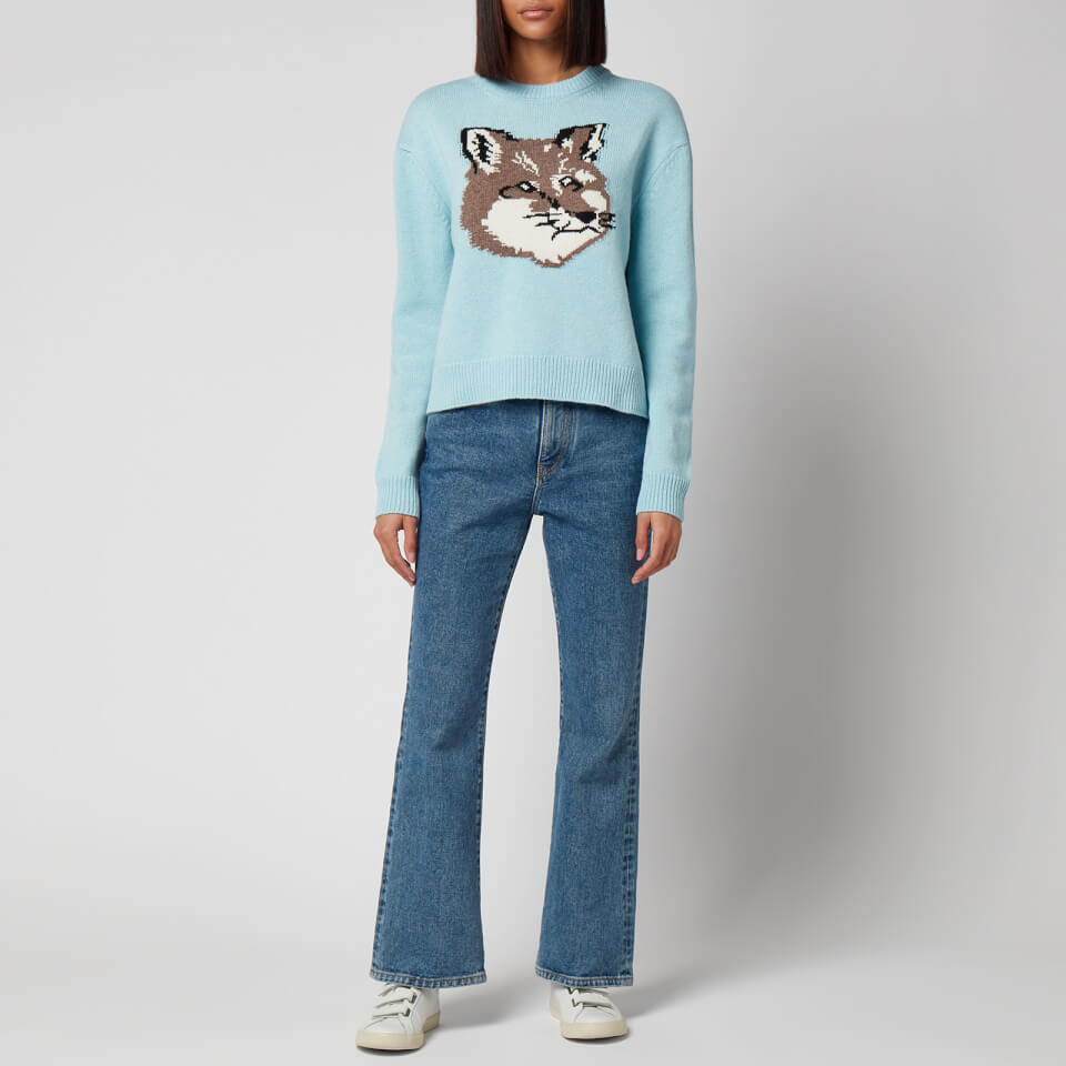 Maison Kitsuné Women's Big Fox Head Pullover Jumper - Aqua - XS | Coggles