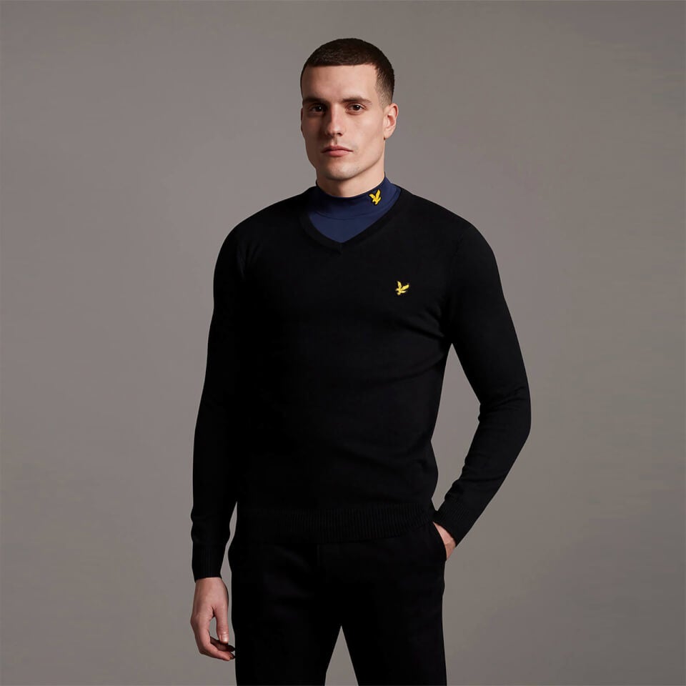 Cotton Merino V Neck Jumper Jet Black 