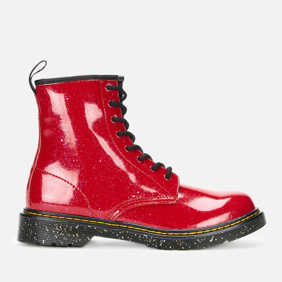 Dr. Martens Youth 1460 Patent Lamper Lace Up Boots Bright Red Cosmic Glitter Allsole