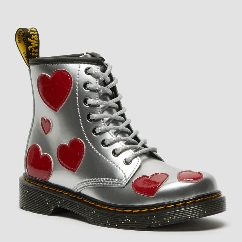 Dr. Martens Kids 1460 Patent Lamper Lace Up Boots Silver Metallic Bright Red Patent Lamper Cosmic Glitter Allsole