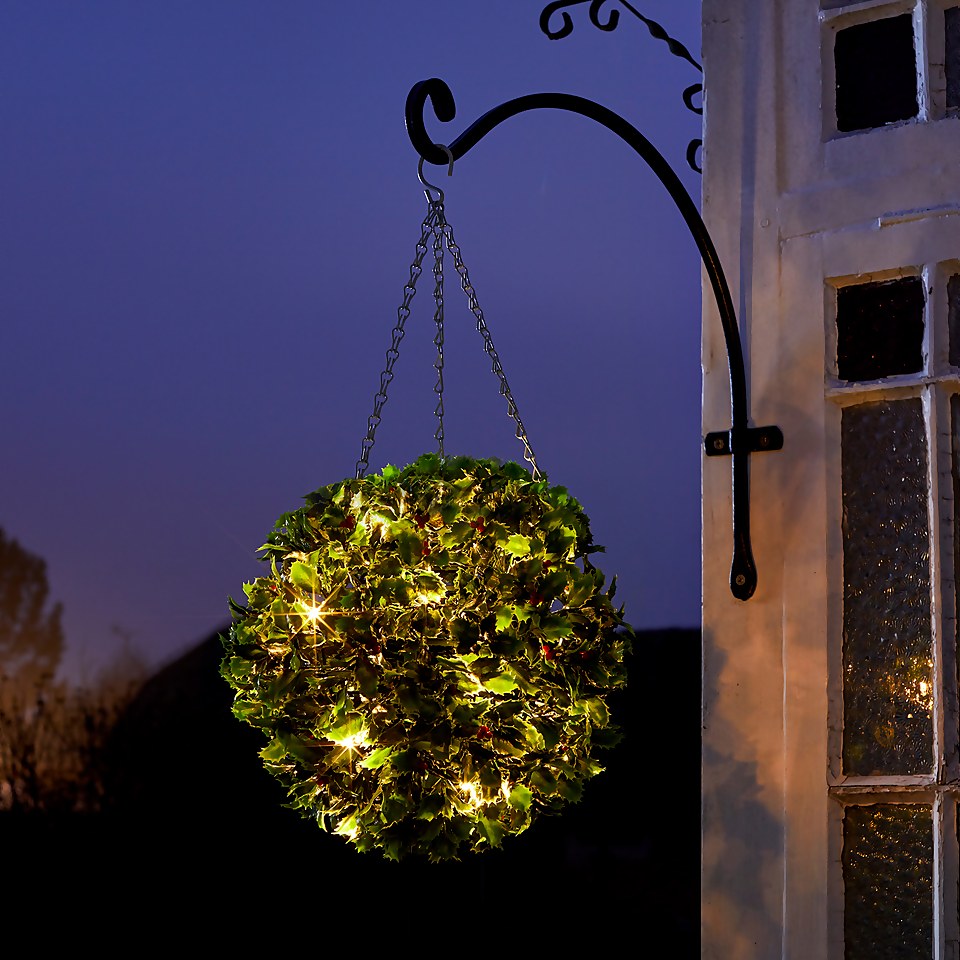 30cm Artificial Christmas Topiary Holly Ball with 20 LED Lights