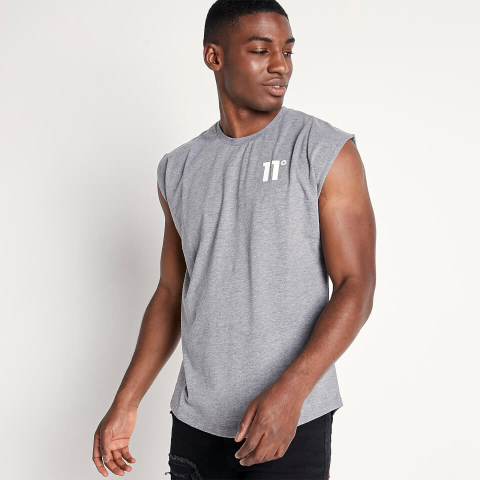Men's Core Cut Off Sleeve TShirt Charcoal Marl 11 Degrees