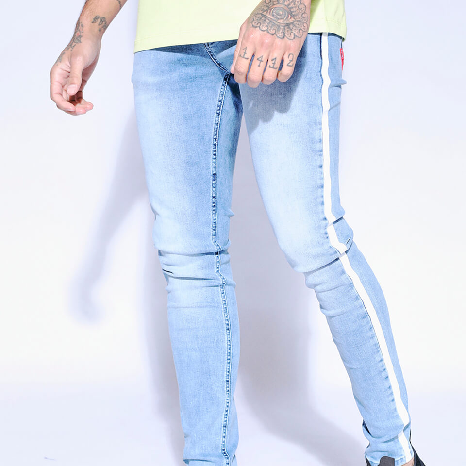 Side Print Stripe Jeans Skinny Fit Mid Blue Wash 11 Degrees