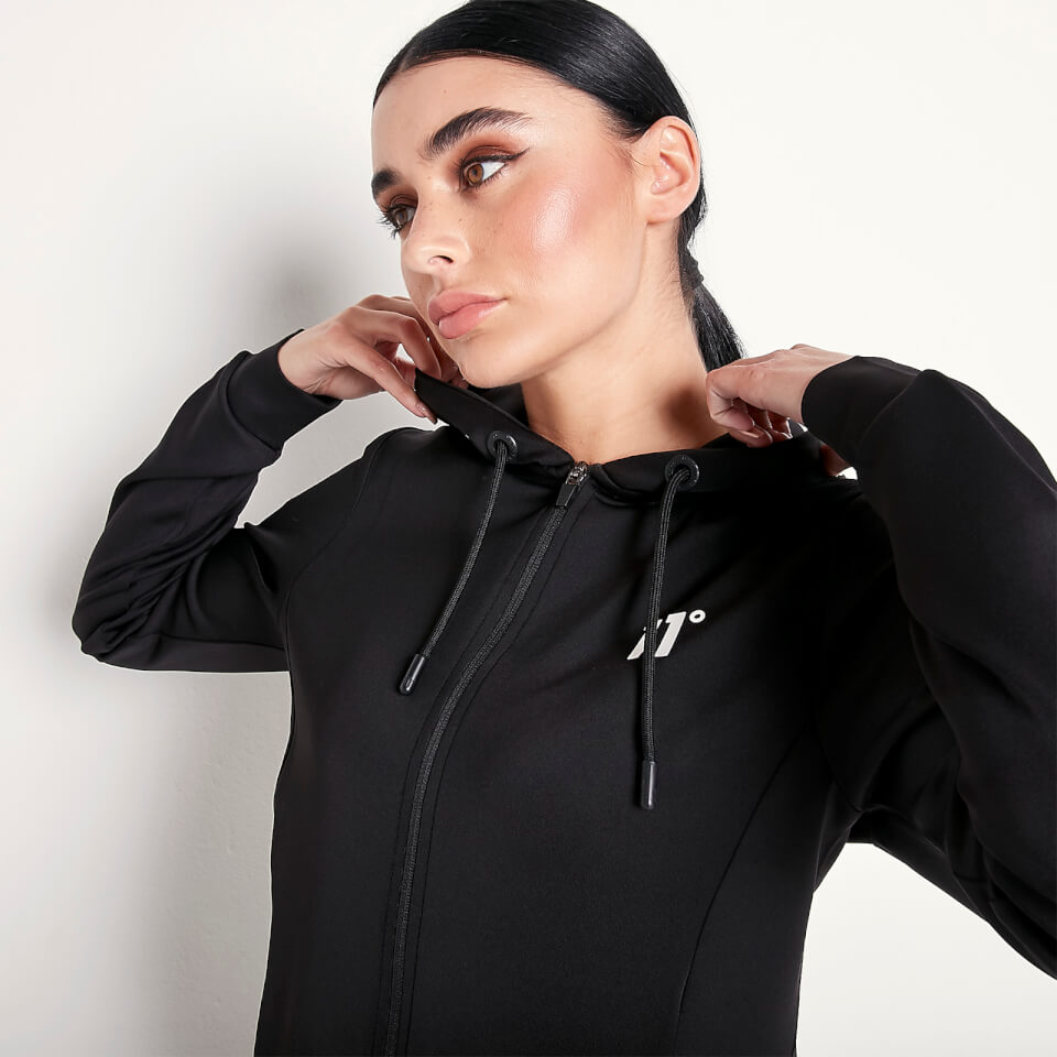 Women's Core Poly Track Top With Hood – Black | 11 Degrees