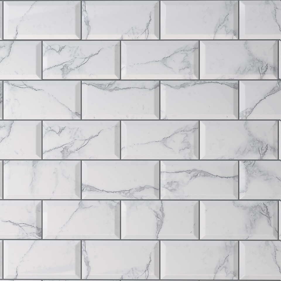 Metro Carrara Marble Bevelled Ceramic Wall Tile 100 x 200mm