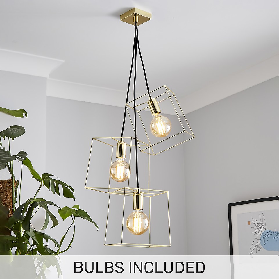 Edge 3 Light Cluster Pendant - Polished Brass