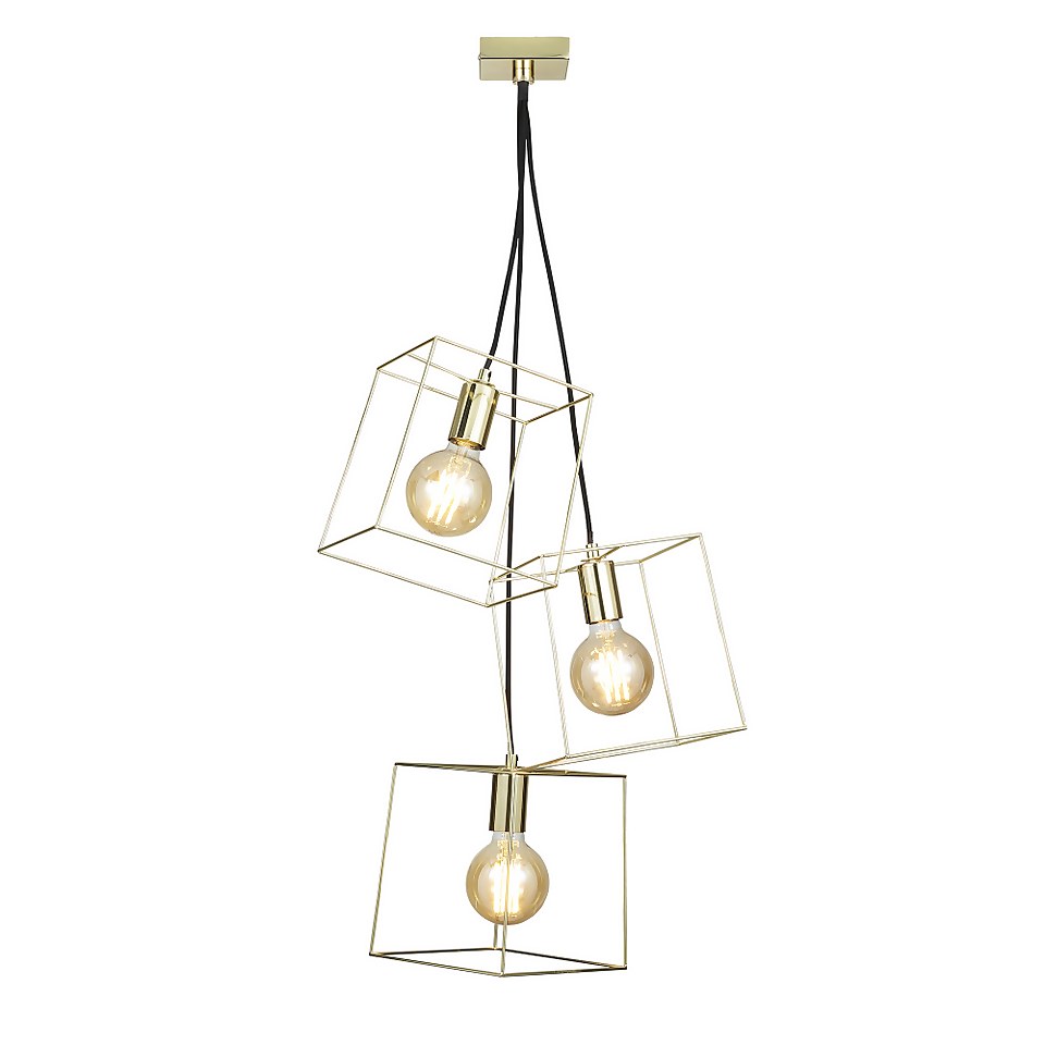 Edge 3 Light Cluster Pendant - Polished Brass