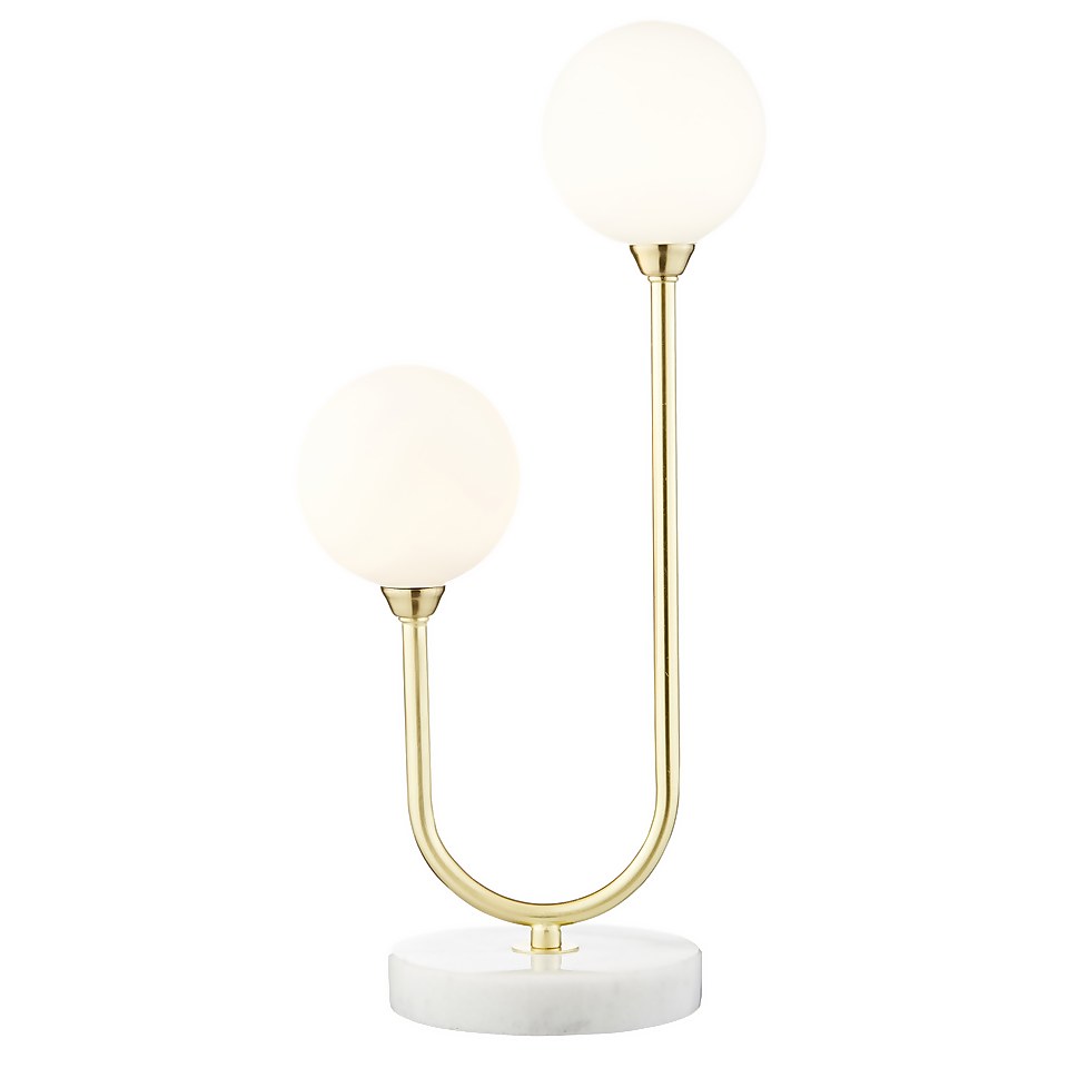 House Beautiful Delta Marble Table Lamp - Brass & Opal
