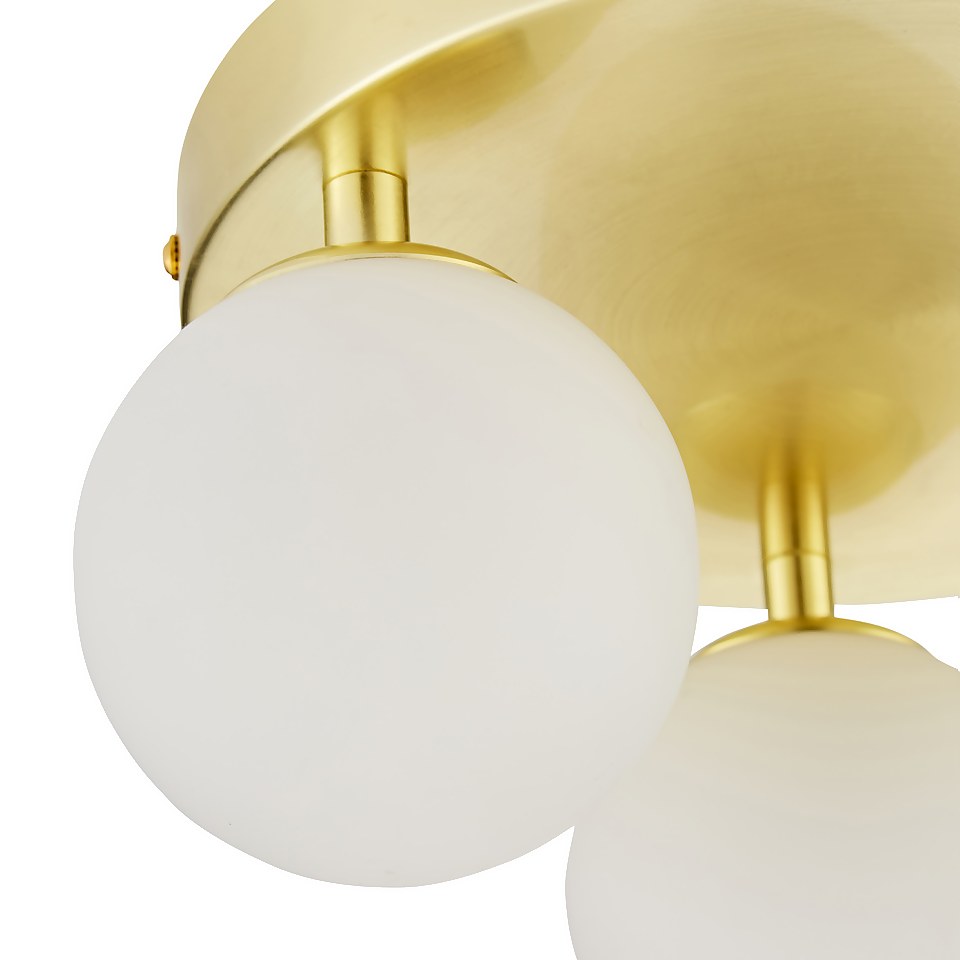 Orb 3 Light Flush Pendant - Brass & Opal