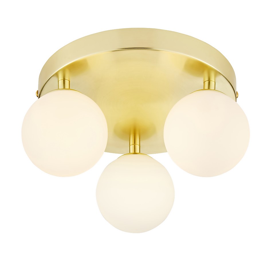 Orb 3 Light Flush Pendant - Brass & Opal