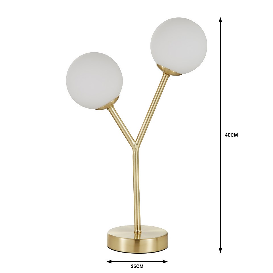 Orb 2 Light Table Lamp - Brass & Opal