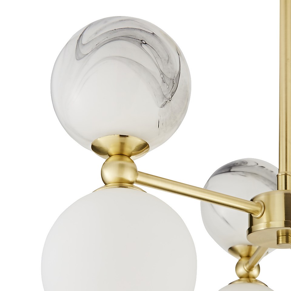 House Beautiful Delta 3 Light Marble Pendant - Brass & Opal