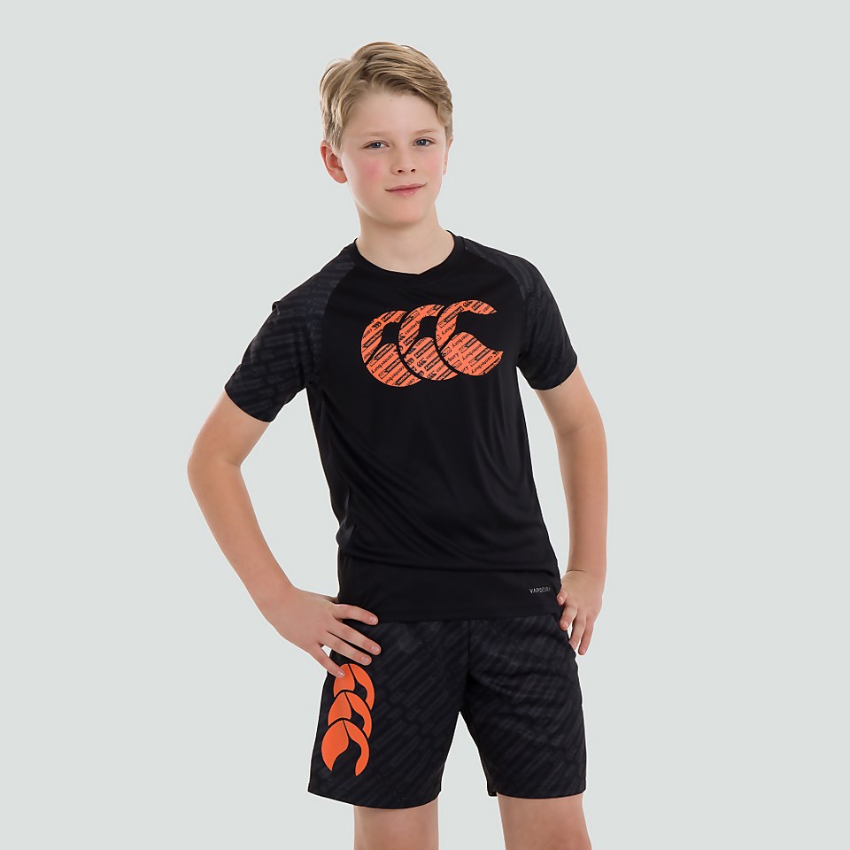 JUNIOR UNISEX VAPODRI PRINT SLEEVE LARGE LOGO TEE BLACK