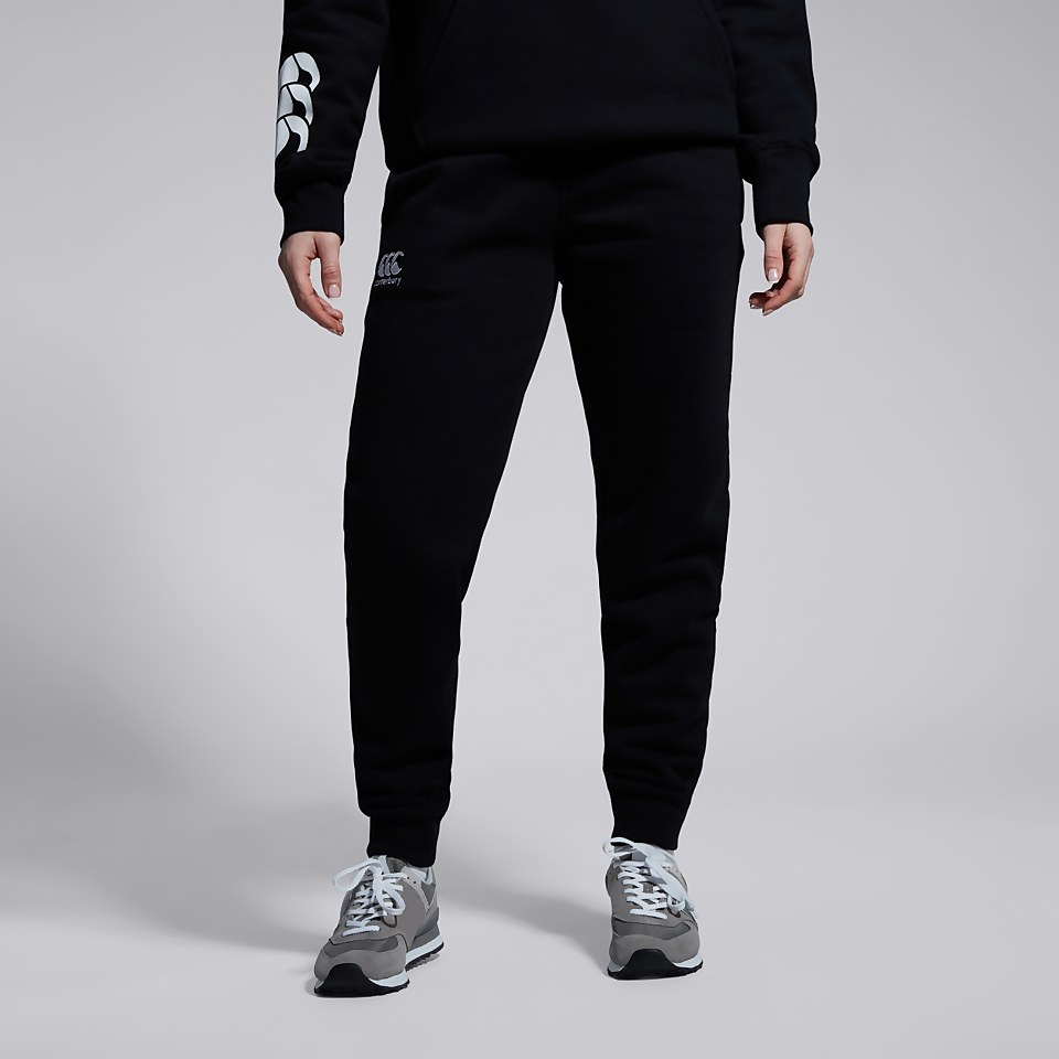 WOMENS TAPERED CUFFED FLEECE PANTS BLACK