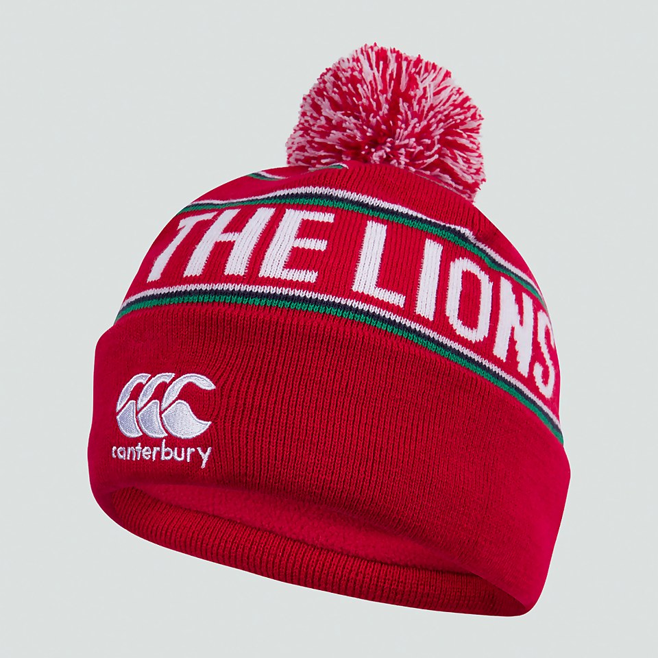 ADULT UNISEX BRITISH & IRISH LIONS FLEECE LINED BOBBLE HAT RED