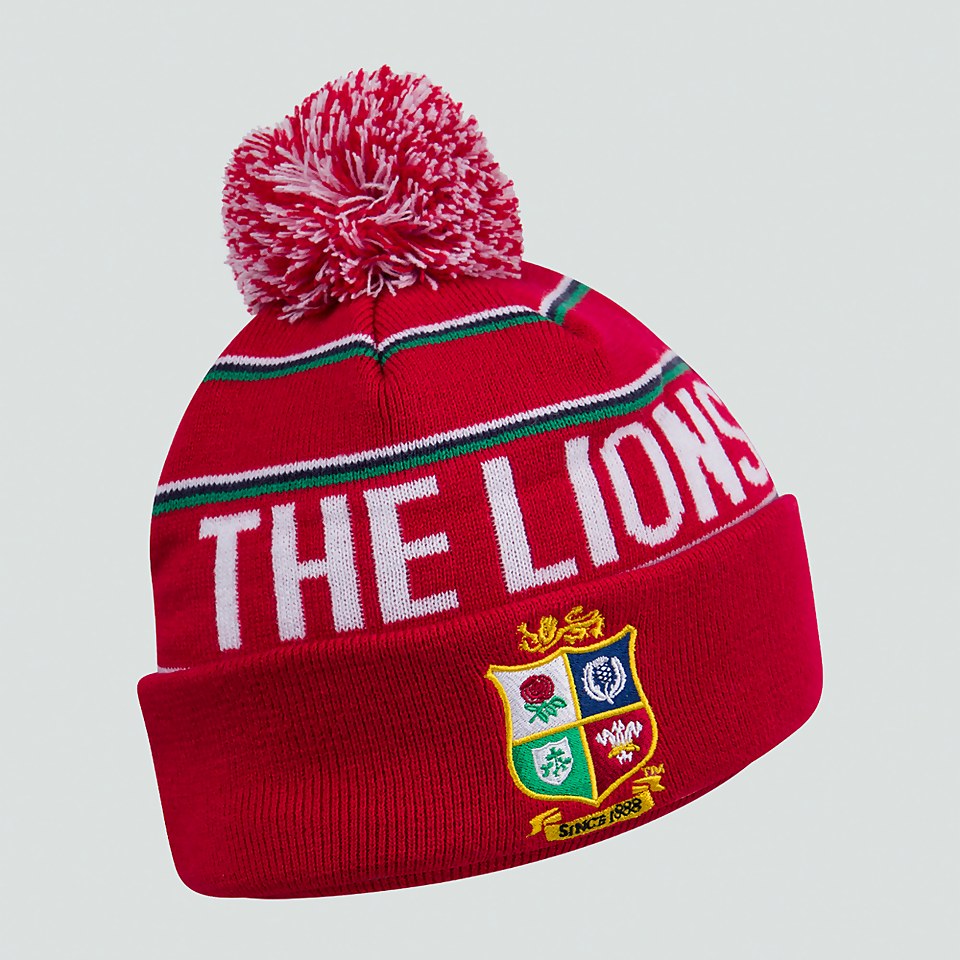 ADULT UNISEX BRITISH & IRISH LIONS FLEECE LINED BOBBLE HAT RED