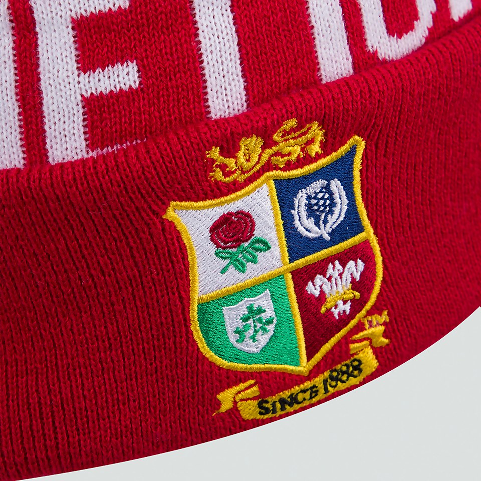 ADULT UNISEX BRITISH & IRISH LIONS FLEECE LINED BOBBLE HAT RED