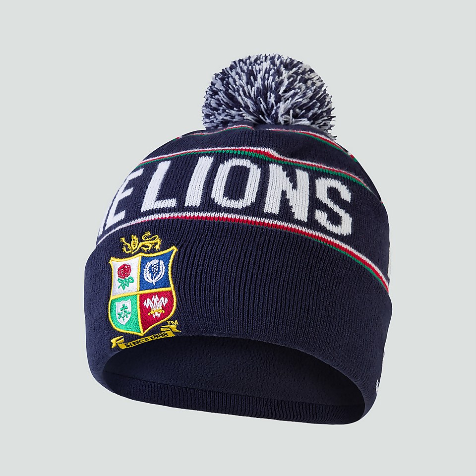 ADULT UNISEX BRITISH & IRISH LIONS FLEECE LINED BOBBLE HAT BLUE