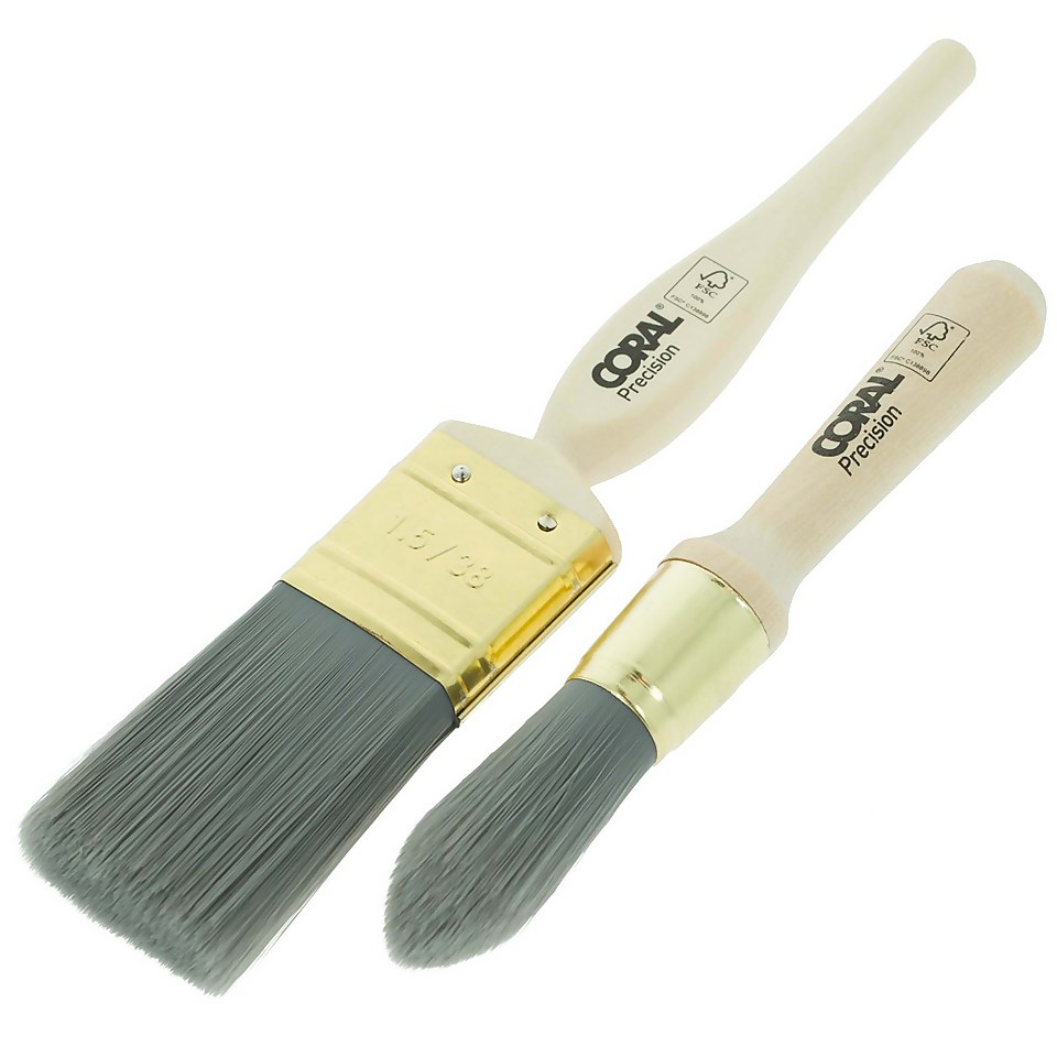 Coral Precision 2 Piece Chalk Paint Brush Set for Furniture & Cabinets