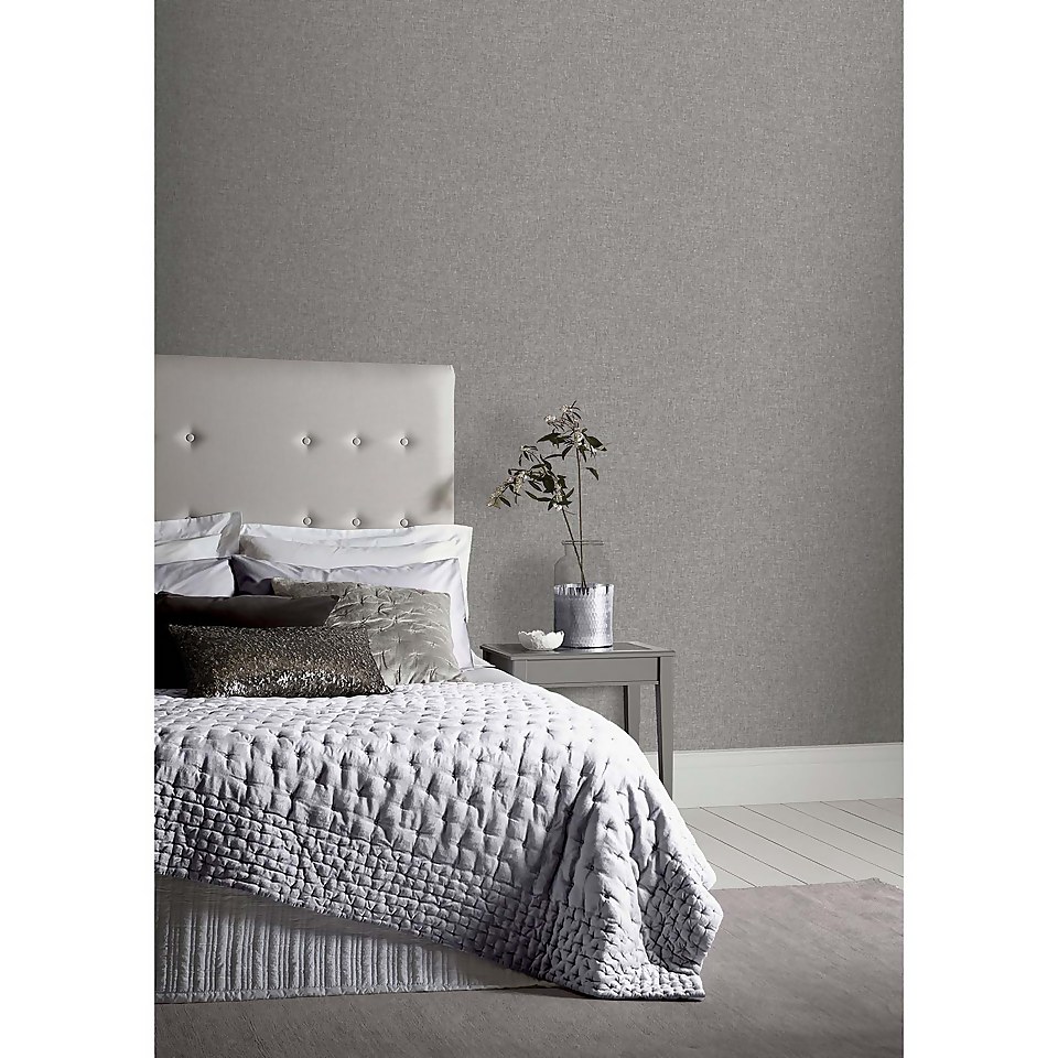 Arthouse Linen Texture Plain Textured Mid Grey Wallpaper A4 Sample