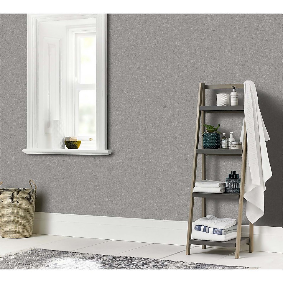 Arthouse Linen Texture Plain Textured Mid Grey Wallpaper A4 Sample