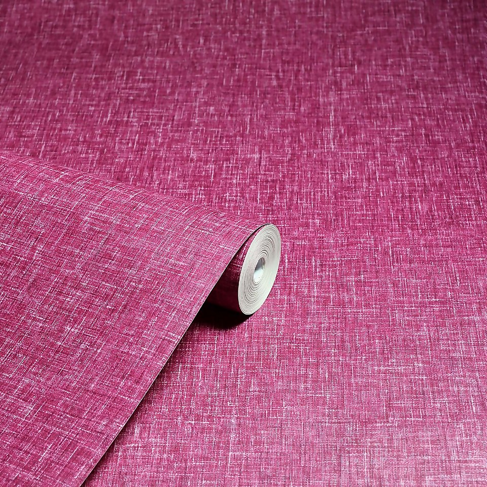 Arthouse Linen Texture Plain Textured Raspberry Wallpaper A4 Sample