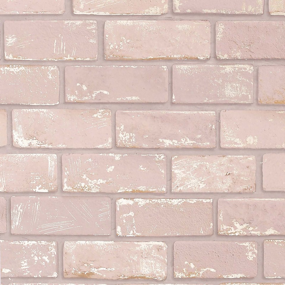 Arthouse Metallic Brick Pink Rose Gold Wallpaper A4 Sample Homebase