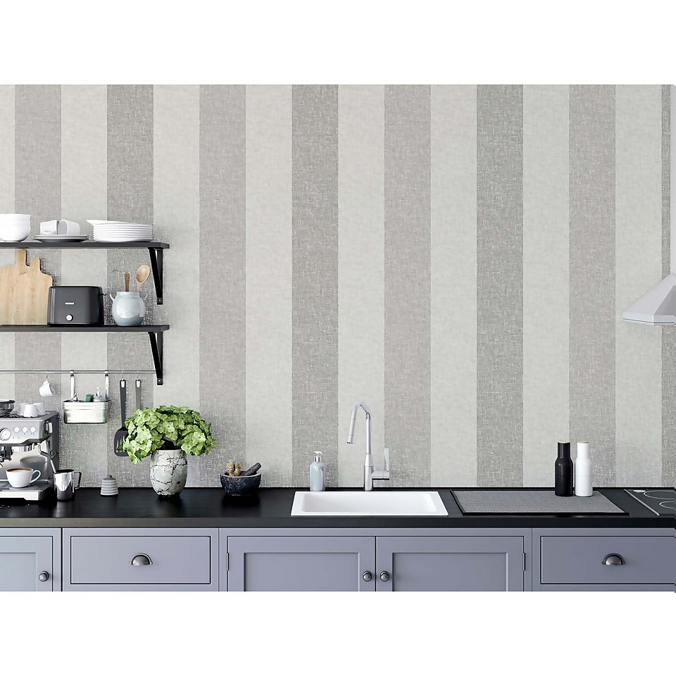 Arthouse Linen Stripe Textured Metallic Grey Wallpaper A4 Sample Homebase