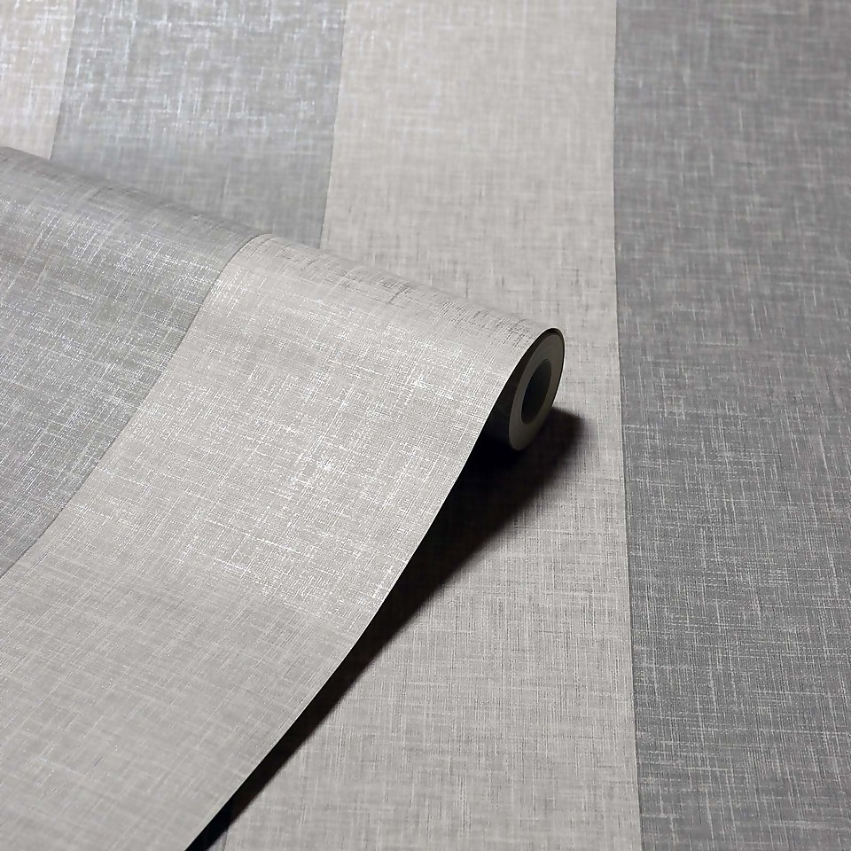 Arthouse Linen Stripe Textured Metallic Grey Wallpaper A4 Sample Homebase