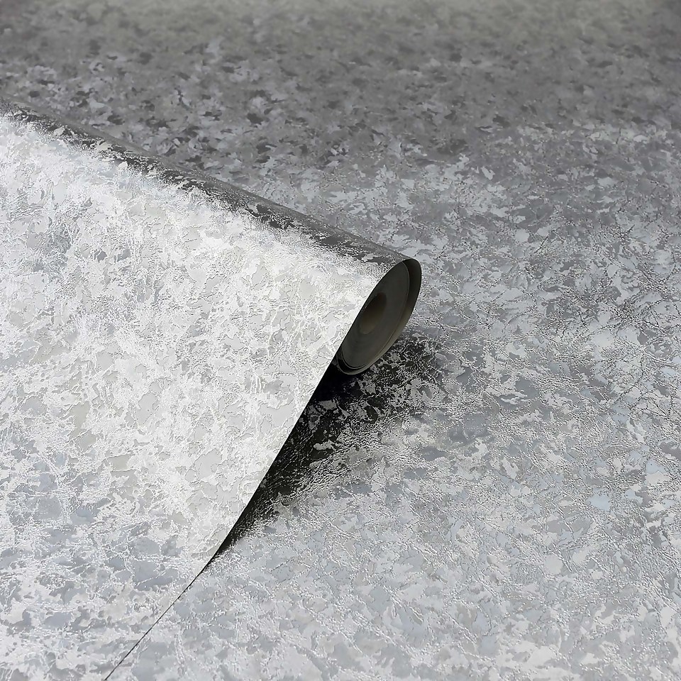 Arthouse Velvet Crush Plain Textured Metallic Silver Wallpaper Large