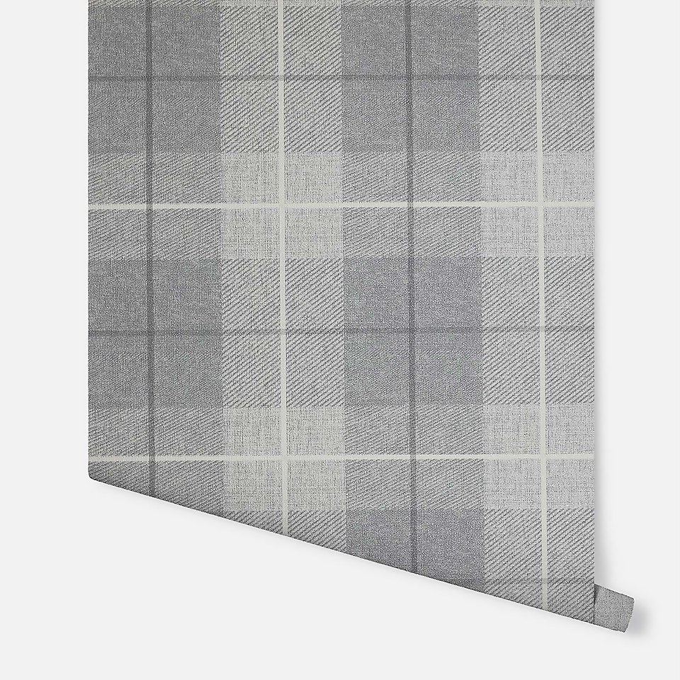 Arthouse Country Tartan Textured Grey and Silver Wallpaper Large Sample