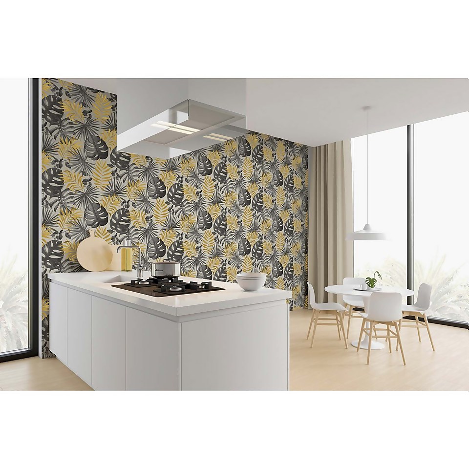 Arthouse Jungle Wall Black Gold Wallpaper Large Sample Homebase
