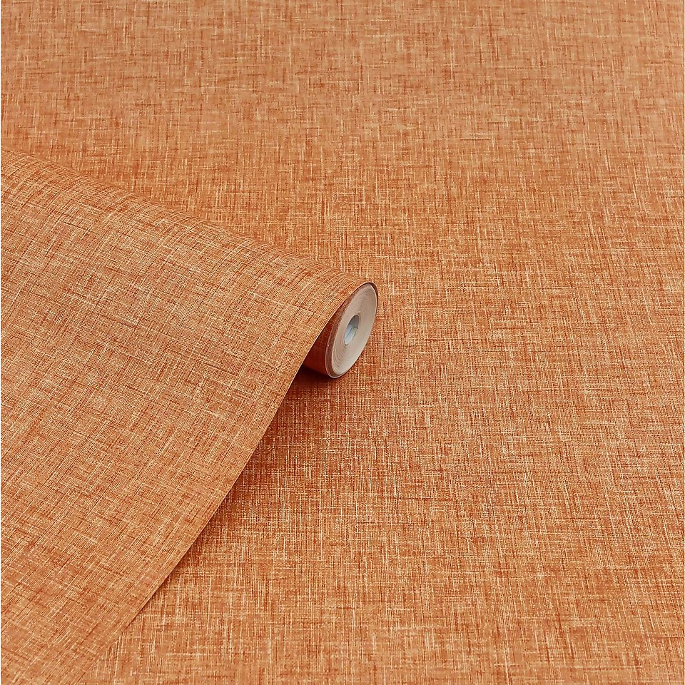 Arthouse Linen Texture Plain Textured Vintage Orange Wallpaper Large