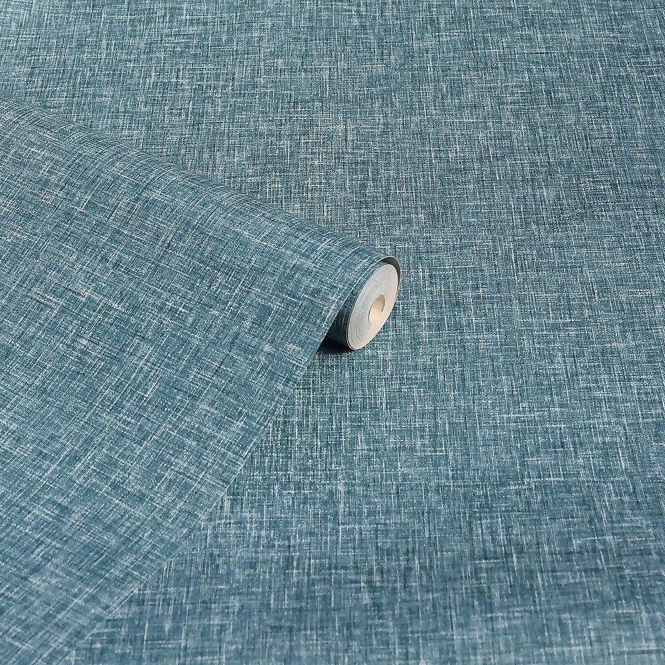 Arthouse Linen Texture Plain Textured Teal Wallpaper Large Sample