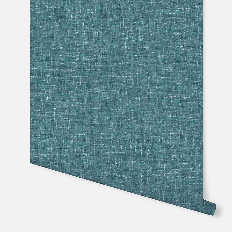 Arthouse Linen Texture Plain Textured Teal Wallpaper Large Sample