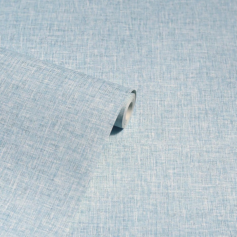 Arthouse Linen Texture Plain Textured Vintage Blue Wallpaper Large