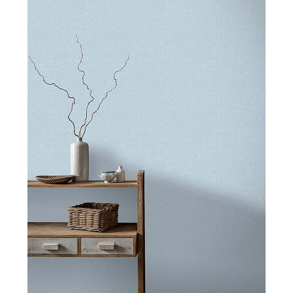Arthouse Linen Texture Plain Textured Vintage Blue Wallpaper Large