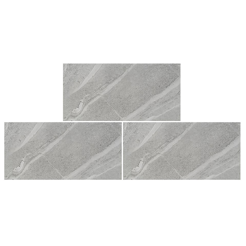 Sandwaves Gloss Light Grey Porcelain Wall & Floor Tile 300 x 600mm - 0.9 sqm Pack