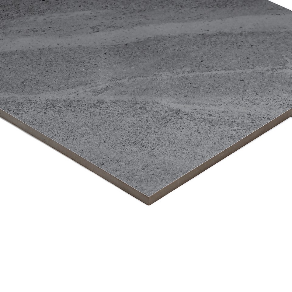 Sandwaves Gloss Dark Grey Porcelain Wall & Floor Tile 300 x 600mm - 0.9sqm Pack