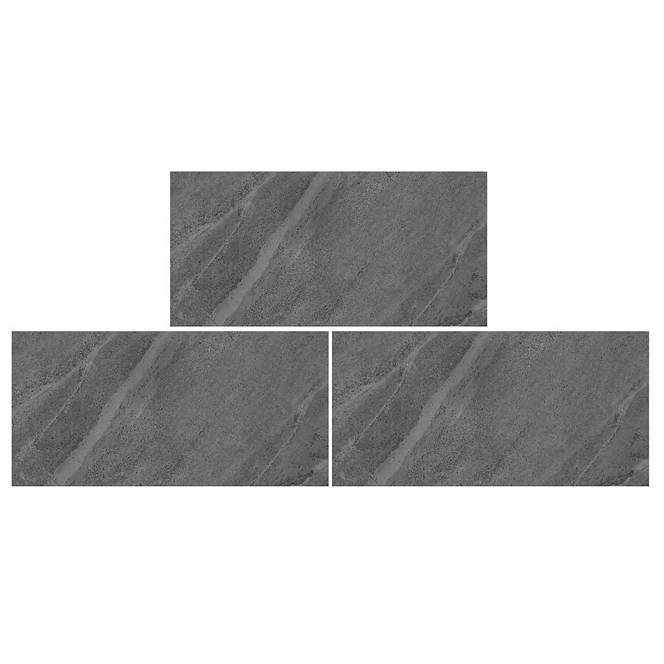 Sandwaves Gloss Dark Grey Porcelain Wall & Floor Tile 300 x 600mm - 0.9sqm Pack