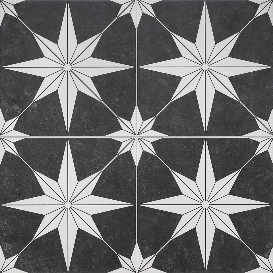Country Living Starry Skies Black North Star Porcelain Floor & Wall Tile 450 x 450mm - 1.42 sqm Pack
