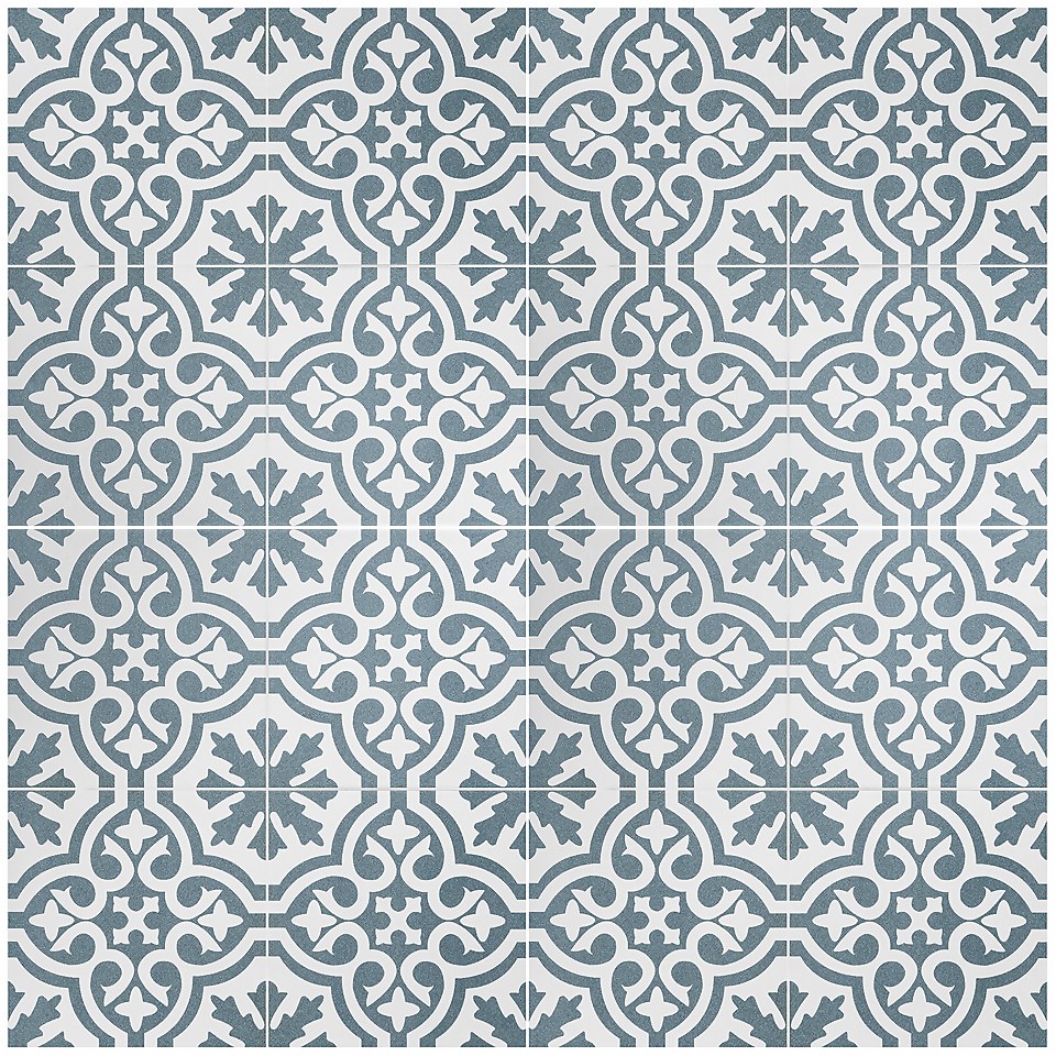 Fiore Teal / White Victorian Pre-scored Porcelain Wall & Floor Tile 450 x 450mm - 1.42 sqm Pack