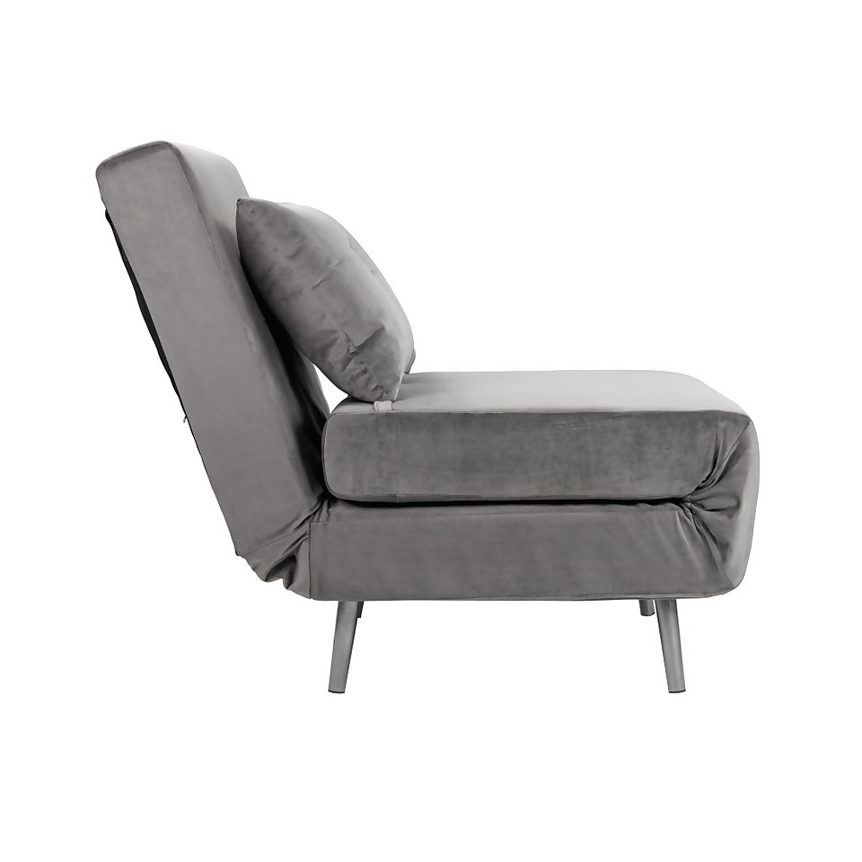 Freya Velvet Folding Chair Bed Grey Homebase